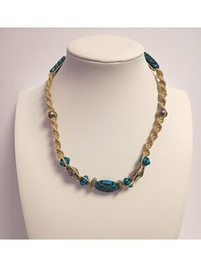 Vintage Bohemian Style Faux Turquoise Resin Beaded Rope Necklace Casual Wear
